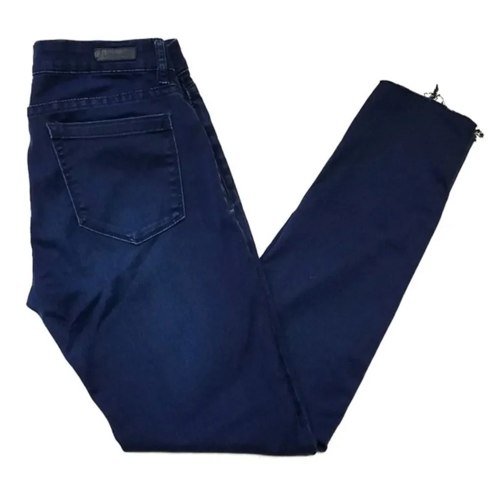 BLANKNYC Dark Wash Raw Cut Distressed Skinny Jeans